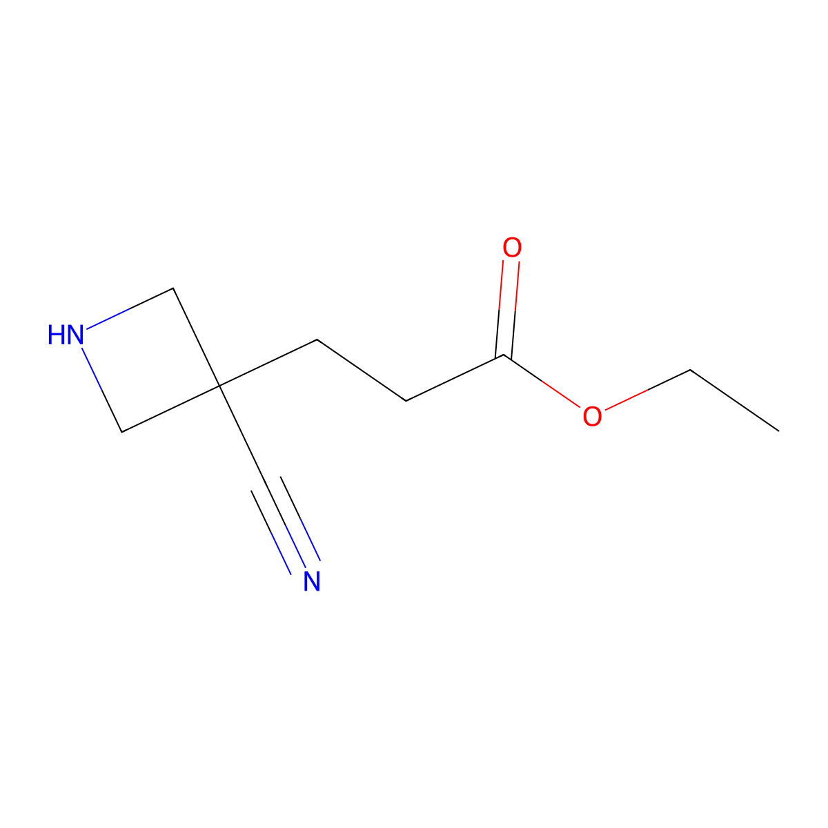 Ethyl 3-(3-cyanoazetidin-3-yl)propanoate molecular structure, CAS 2580250-12-8