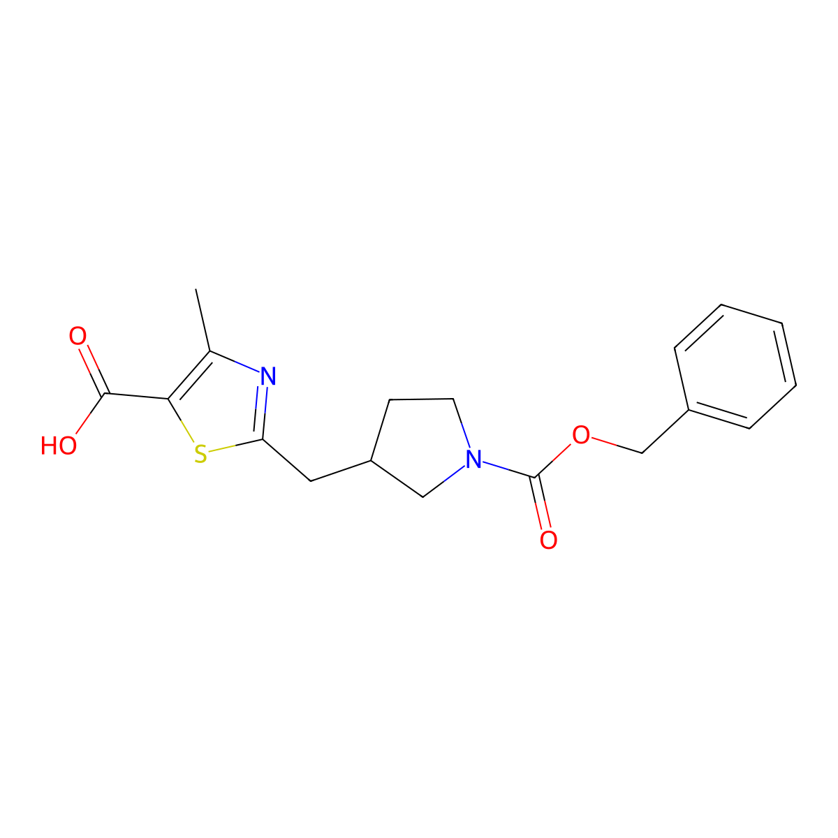 2-({1-[(Benzyloxy)carbonyl]pyrrolidin-3-yl}methyl)-4-methyl-1,3-thiazole-5-carboxylic acid molecular structure, CAS 2580250-24-2