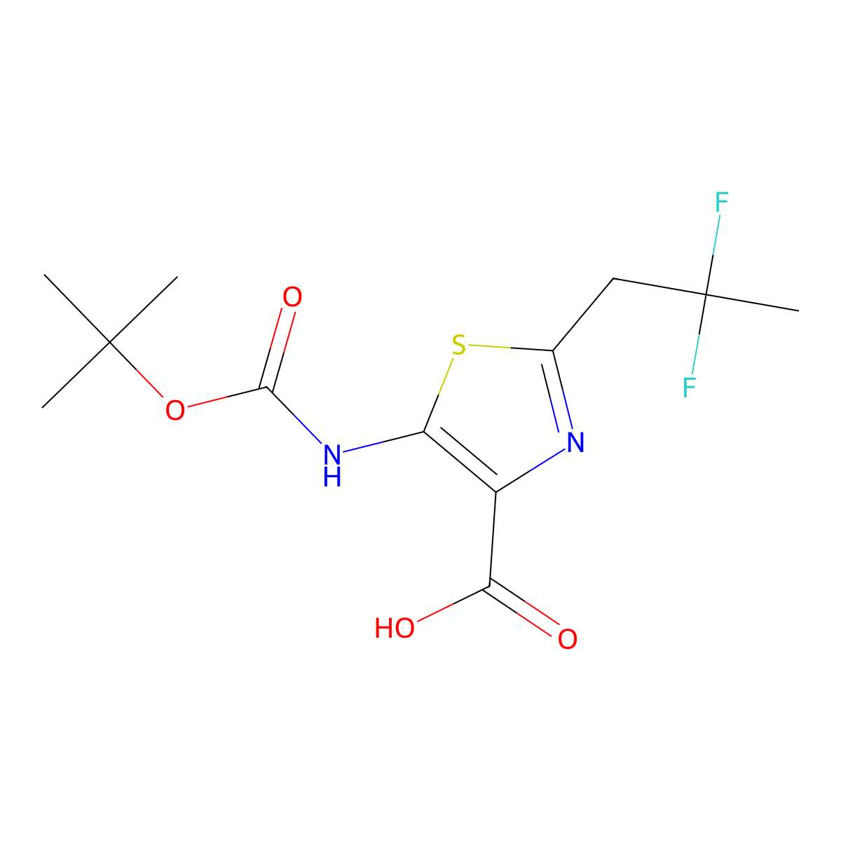 5-{[(Tert-butoxy)carbonyl]amino}-2-(2,2-difluoropropyl)-1,3-thiazole-4-carboxylic acid molecular structure, CAS 2580250-29-7