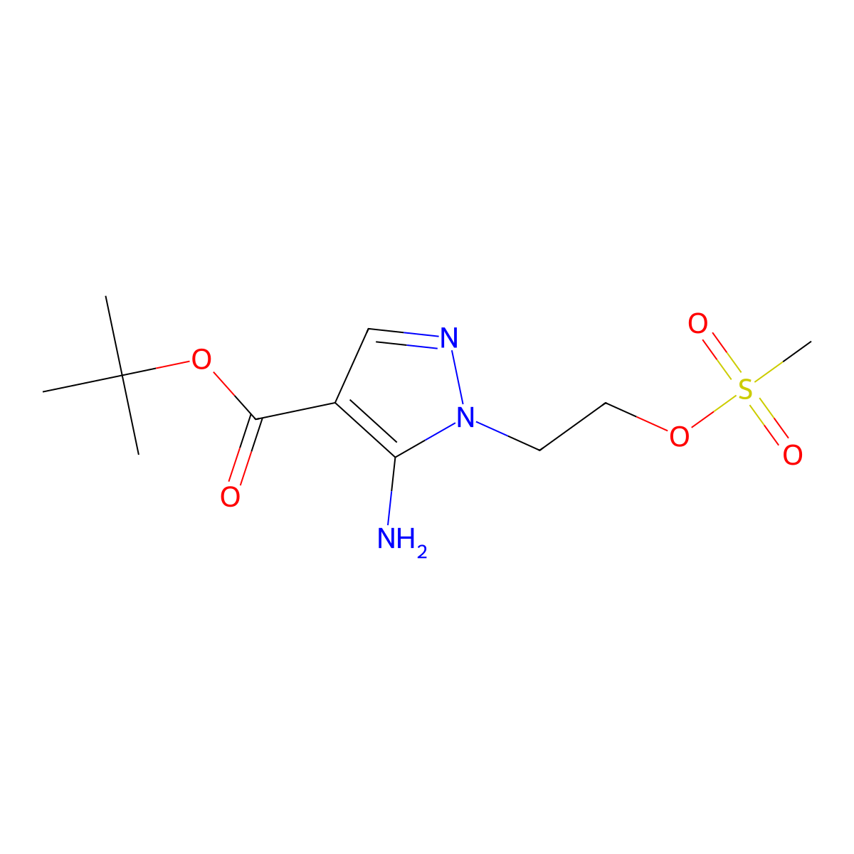 tert-butyl 5-amino-1-[2-(methanesulfonyloxy)ethyl]-1H-pyrazole-4-carboxylate molecular structure, CAS 2580250-33-3