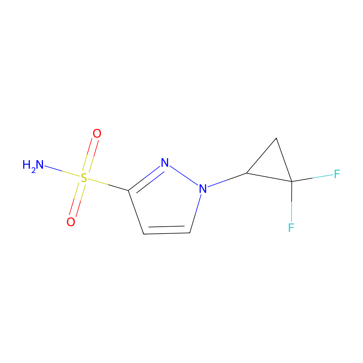 1-(2,2-difluorocyclopropyl)-1H-pyrazole-3-sulfonamide molecular structure, CAS 2580250-46-8