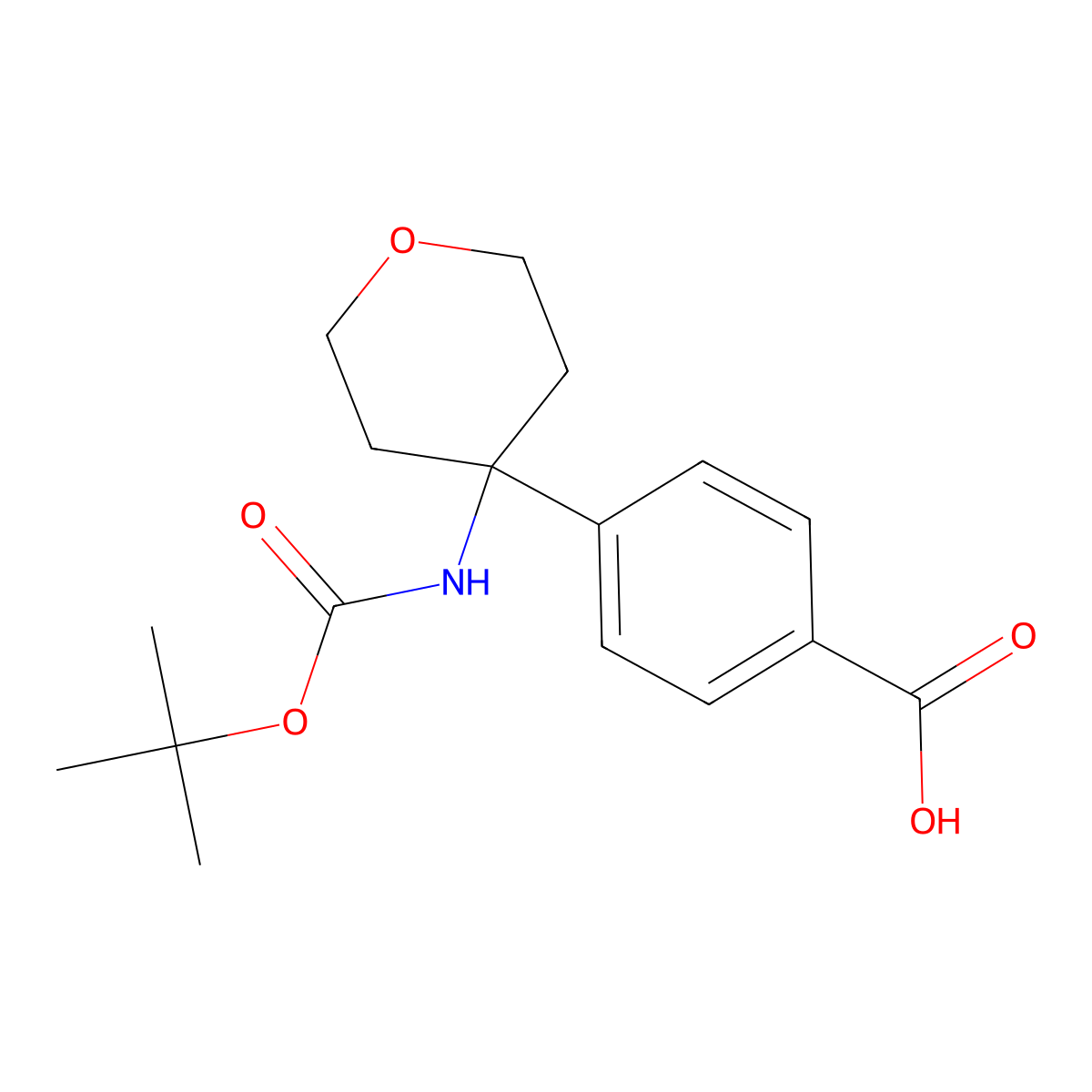 4-[4-[(2-Methylpropan-2-yl)oxycarbonylamino]oxan-4-yl]benzoic acid molecular structure, CAS 2580250-56-0
