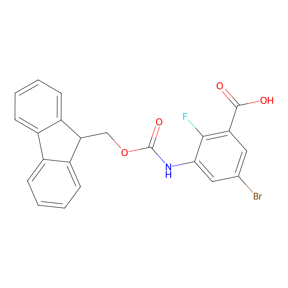 5-bromo-3-({[(9H-fluoren-9-yl)methoxy]carbonyl}amino)-2-fluorobenzoic acid molecular structure, CAS 2580250-80-0