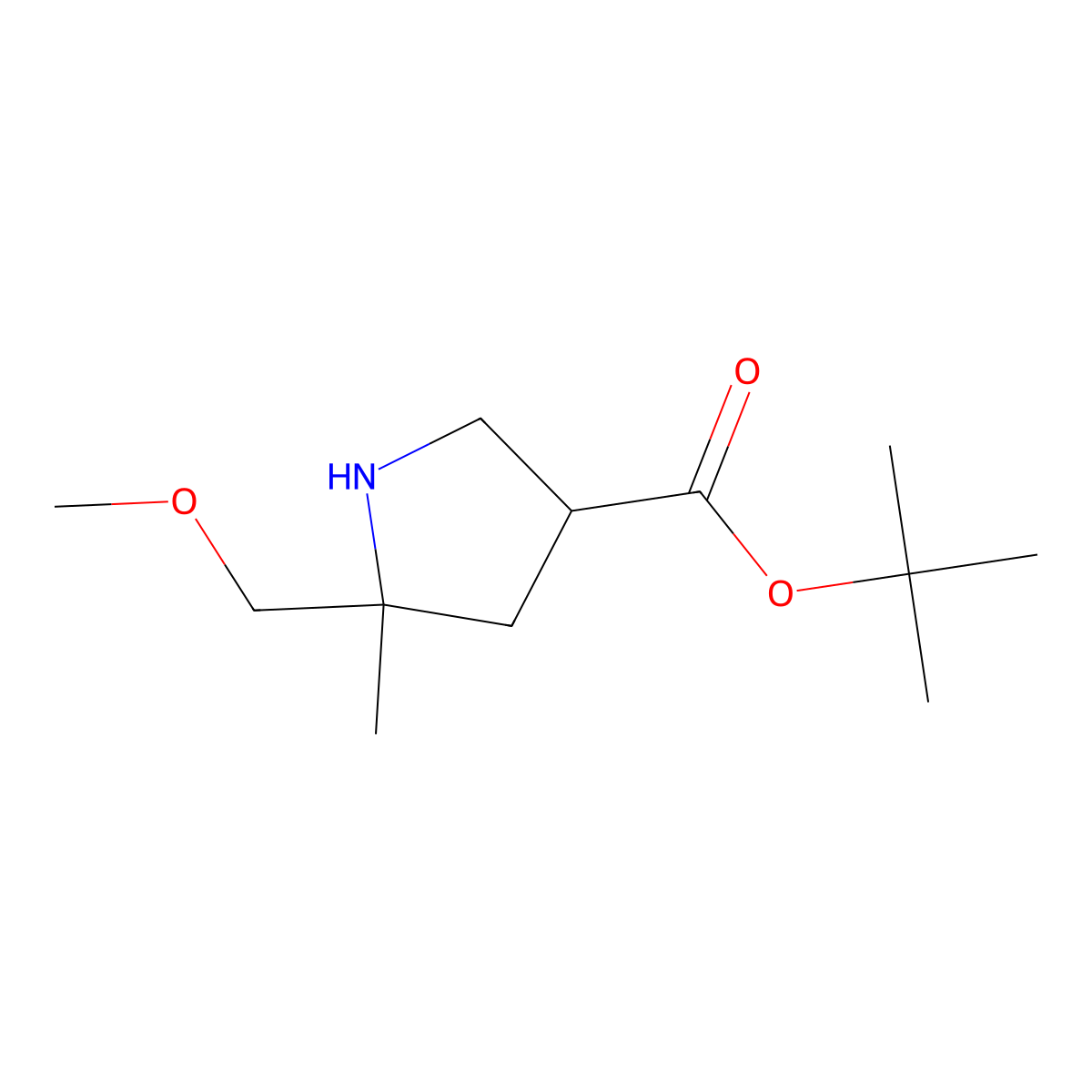 Tert-butyl 5-(methoxymethyl)-5-methylpyrrolidine-3-carboxylate molecular structure, CAS 2580250-84-4