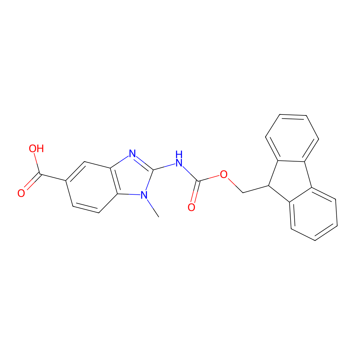 2-({[(9H-fluoren-9-yl)methoxy]carbonyl}amino)-1-methyl-1H-1,3-benzodiazole-5-carboxylic acid molecular structure, CAS 2580251-02-9