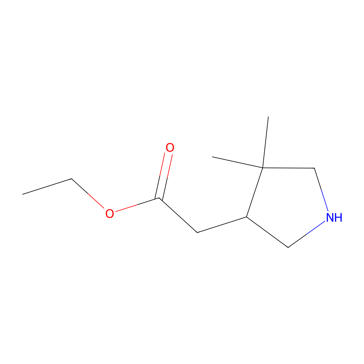 Ethyl 2-(4,4-dimethylpyrrolidin-3-yl)acetate molecular structure, CAS 2580251-04-1