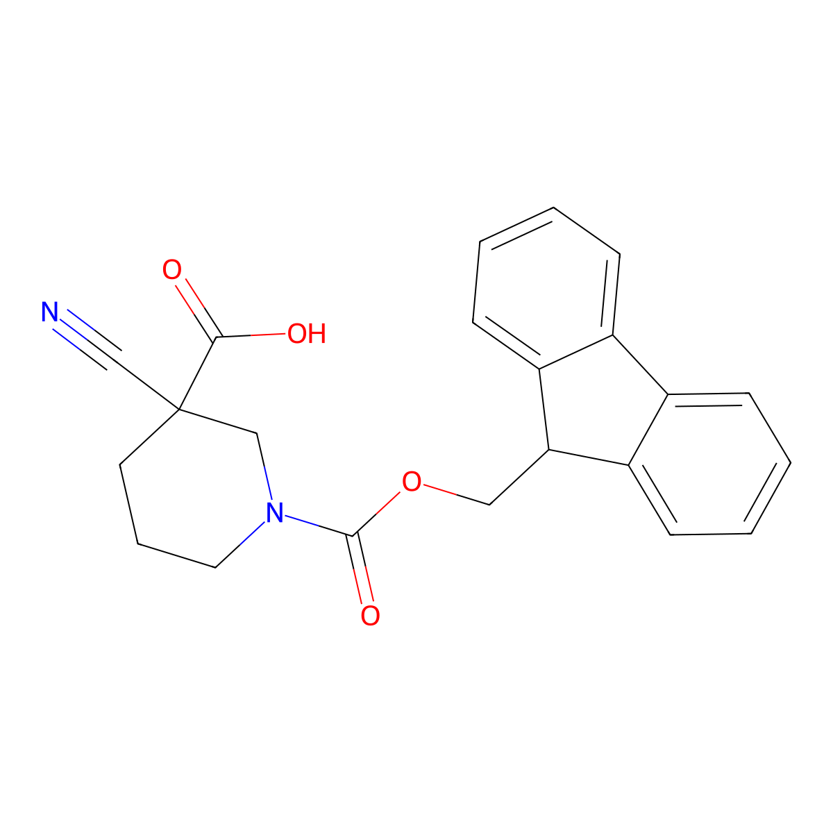 3-cyano-1-{[(9H-fluoren-9-yl)methoxy]carbonyl}piperidine-3-carboxylic acid molecular structure, CAS 2580251-06-3