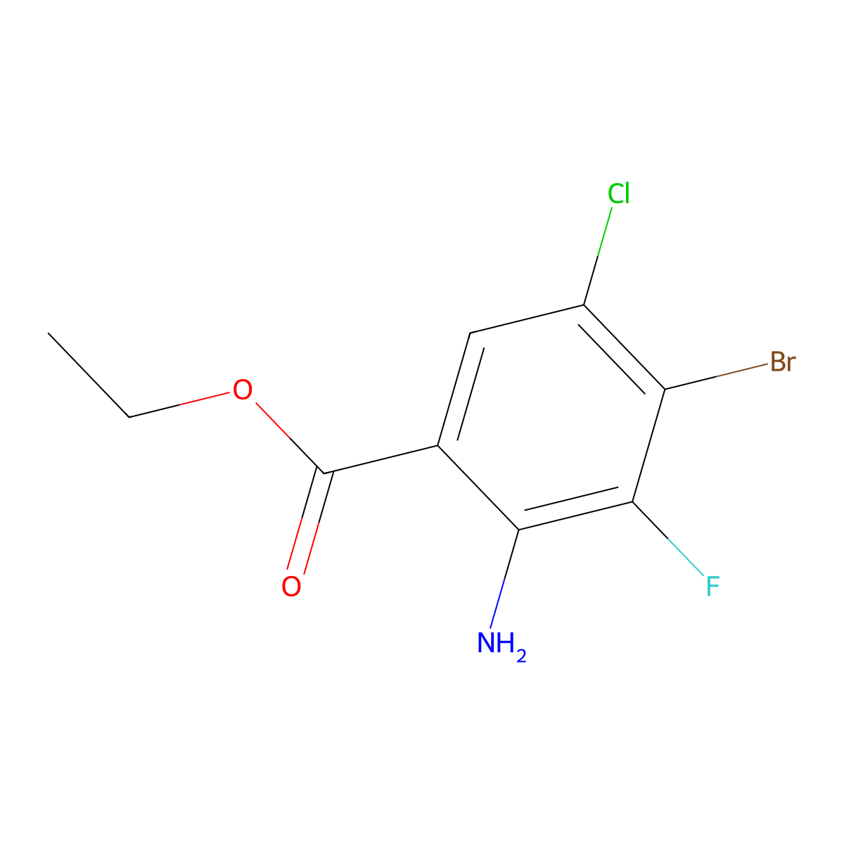 Ethyl 2-amino-4-bromo-5-chloro-3-fluorobenzoate molecular structure, CAS 2580251-07-4
