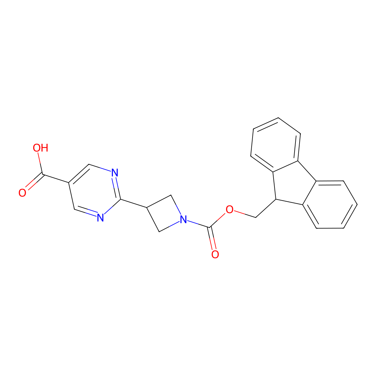 2-(1-{[(9H-fluoren-9-yl)methoxy]carbonyl}azetidin-3-yl)pyrimidine-5-carboxylic acid molecular structure, CAS 2580251-12-1