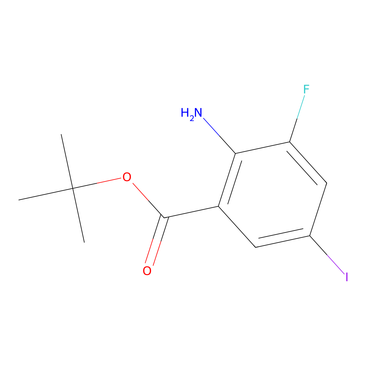 Tert-butyl 2-amino-3-fluoro-5-iodobenzoate molecular structure, CAS 2580251-19-8