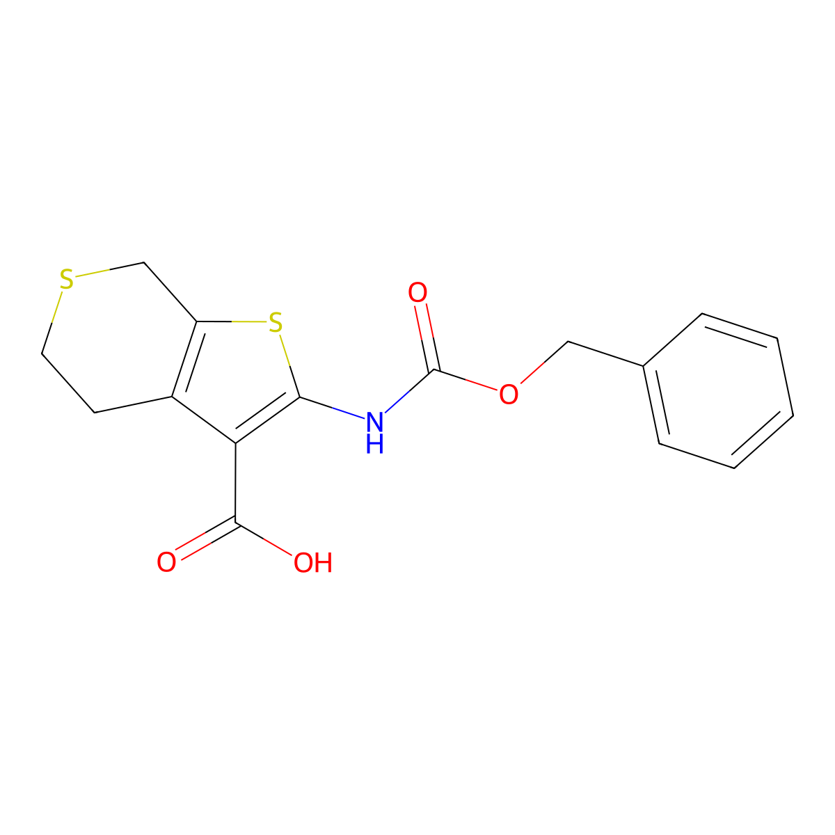 2-{[(benzyloxy)carbonyl]amino}-4H,5H,7H-thieno[2,3-c]thiopyran-3-carboxylic acid molecular structure, CAS 2580251-20-1