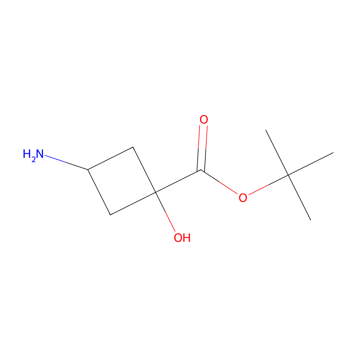 Tert-butyl 3-amino-1-hydroxycyclobutane-1-carboxylate molecular structure, CAS 2580251-26-7