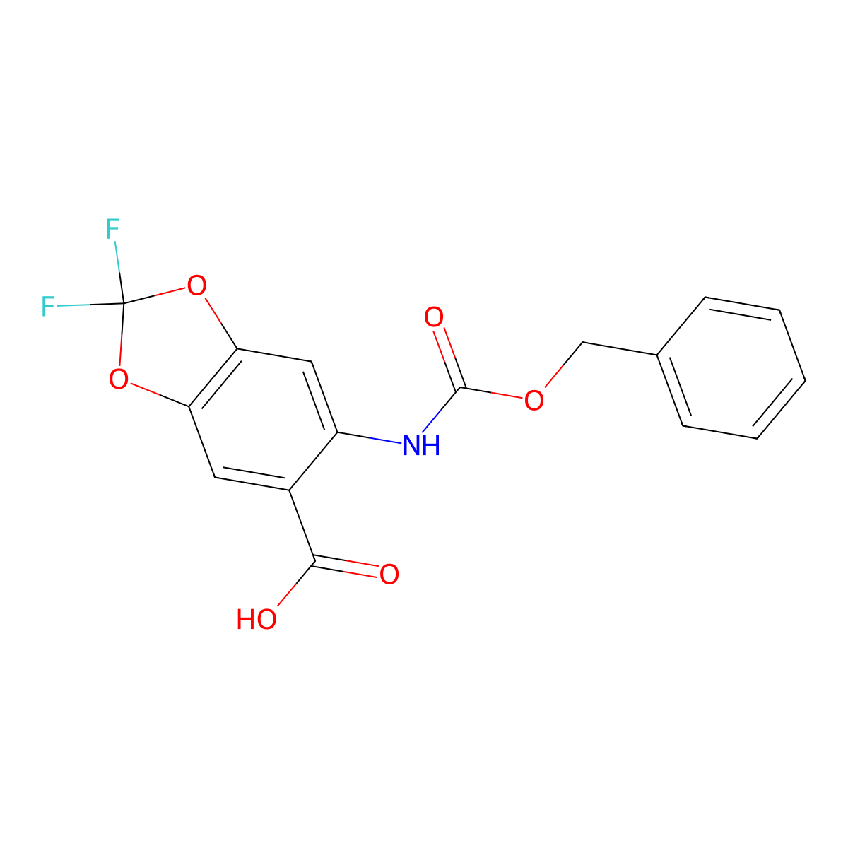 6-{[(Benzyloxy)carbonyl]amino}-2,2-difluoro-1,3-dioxaindane-5-carboxylic acid molecular structure, CAS 2580251-32-5