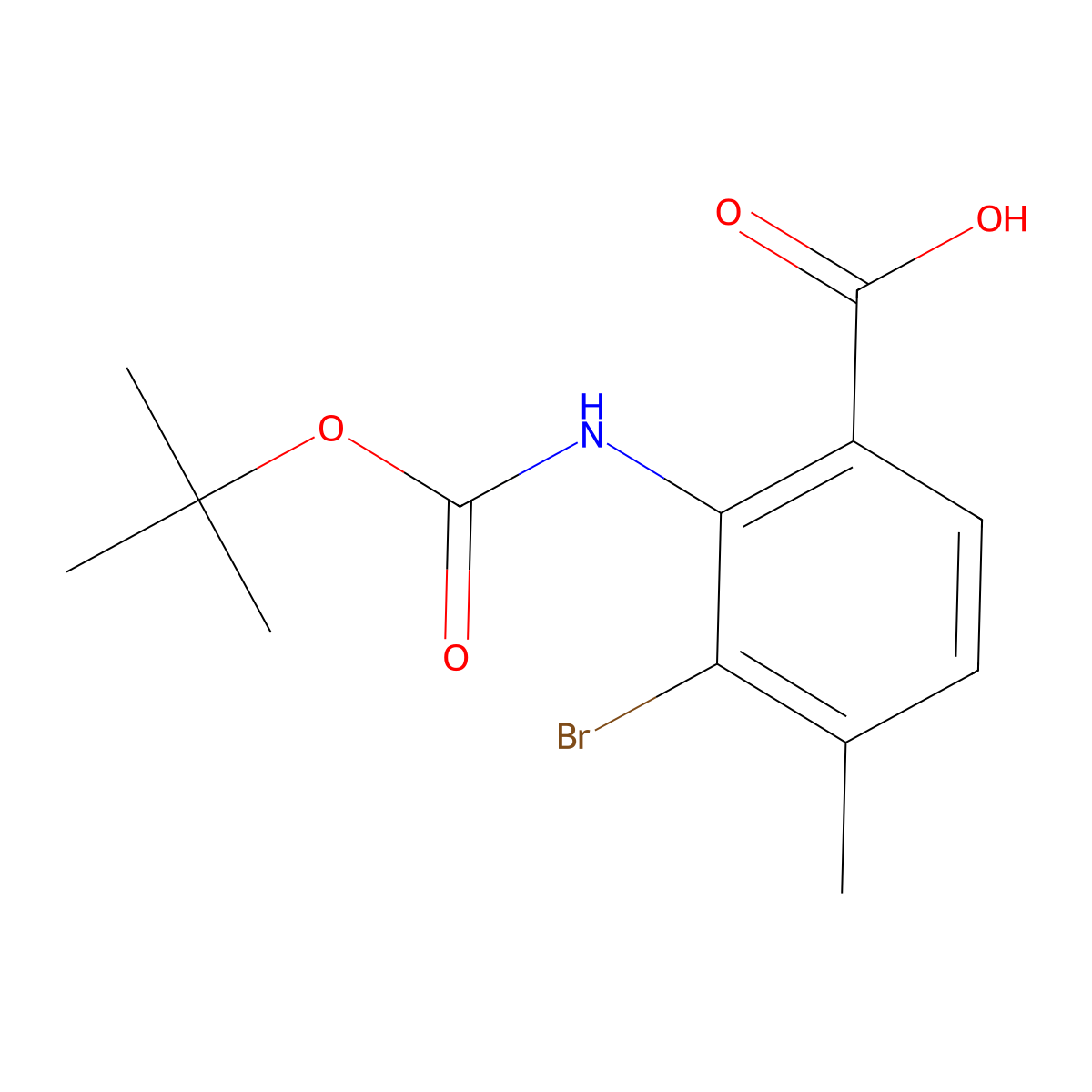 3-Bromo-2-{[(tert-butoxy)carbonyl]amino}-4-methylbenzoic acid molecular structure, CAS 2580251-50-7