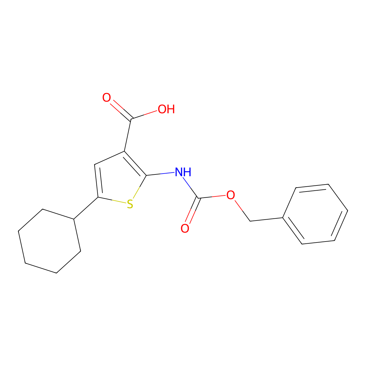 2-{[(Benzyloxy)carbonyl]amino}-5-cyclohexylthiophene-3-carboxylic acid molecular structure, CAS 2580251-58-5