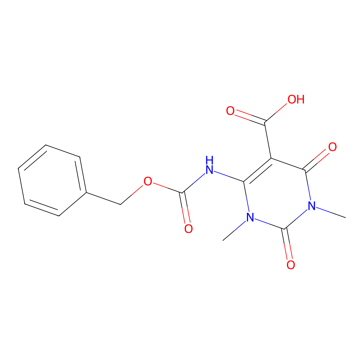 6-{[(Benzyloxy)carbonyl]amino}-1,3-dimethyl-2,4-dioxo-1,2,3,4-tetrahydropyrimidine-5-carboxylic acid molecular structure, CAS 2580251-60-9