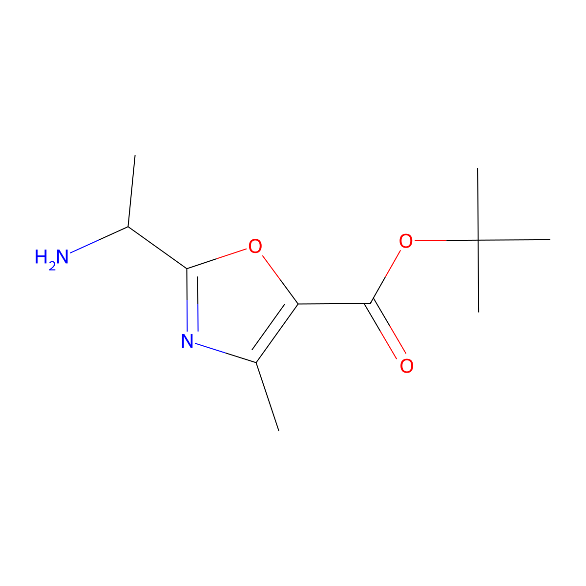 Tert-butyl 2-(1-aminoethyl)-4-methyl-1,3-oxazole-5-carboxylate molecular structure, CAS 2580251-69-8