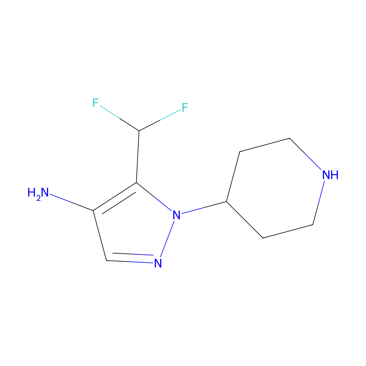 5-(difluoromethyl)-1-(piperidin-4-yl)-1H-pyrazol-4-amine molecular structure, CAS 2580251-84-7