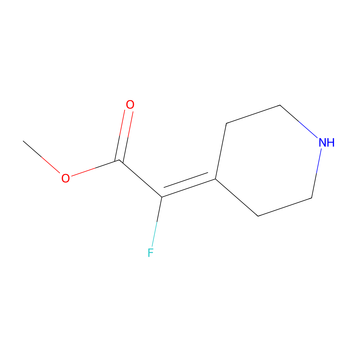 Methyl 2-fluoro-2-(piperidin-4-ylidene)acetate molecular structure, CAS 2580252-14-6