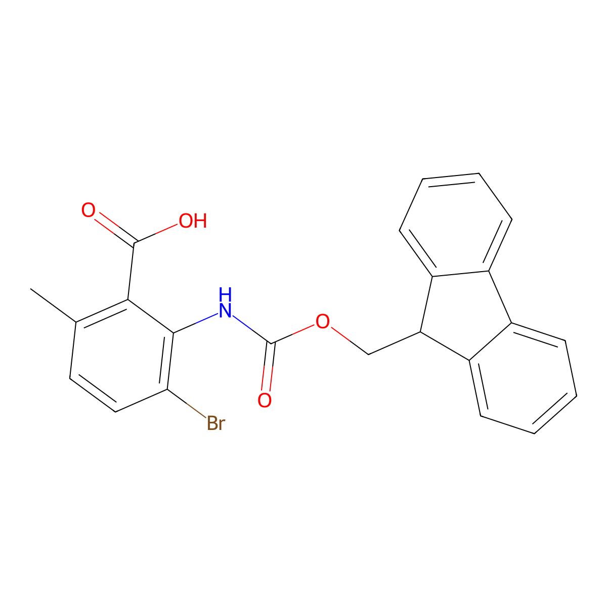 3-bromo-2-({[(9H-fluoren-9-yl)methoxy]carbonyl}amino)-6-methylbenzoic acid molecular structure, CAS 2580252-23-7
