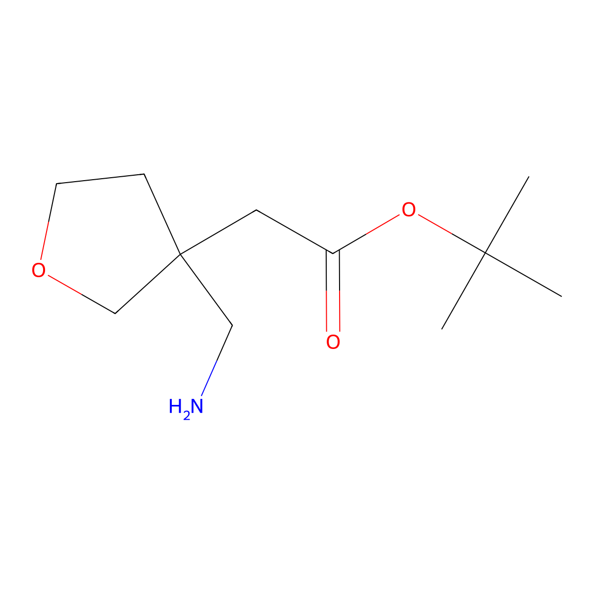 Tert-butyl 2-[3-(aminomethyl)oxolan-3-yl]acetate molecular structure, CAS 2580252-32-8