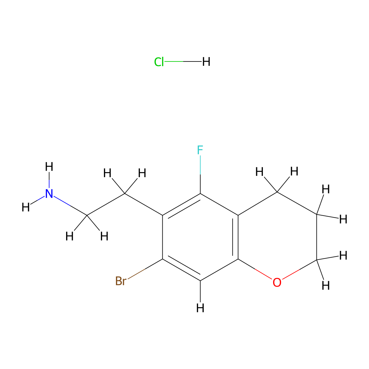 2-(7-bromo-5-fluoro-3,4-dihydro-2H-1-benzopyran-6-yl)ethan-1-amine hydrochloride molecular structure, CAS 2580252-59-9