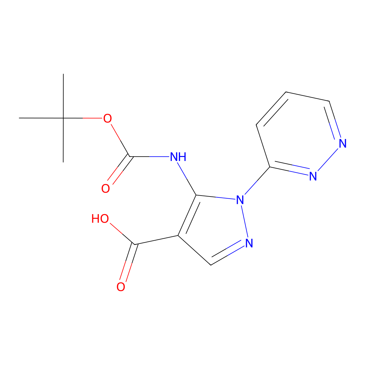 5-{[(tert-butoxy)carbonyl]amino}-1-(pyridazin-3-yl)-1H-pyrazole-4-carboxylic acid molecular structure, CAS 2580252-63-5