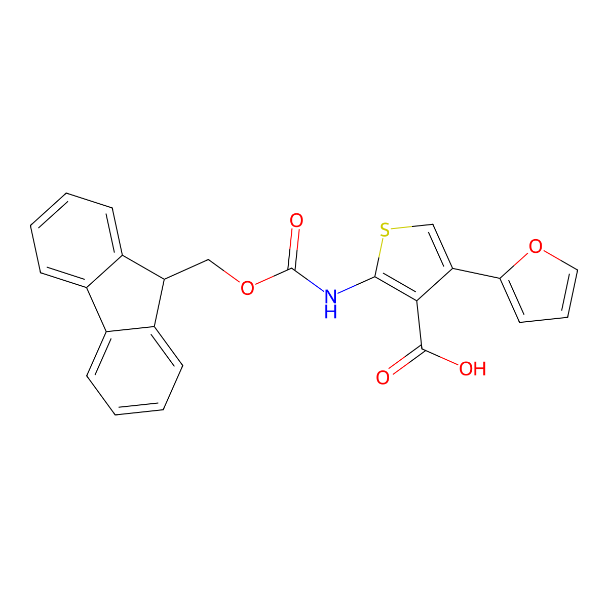 2-({[(9H-fluoren-9-yl)methoxy]carbonyl}amino)-4-(furan-2-yl)thiophene-3-carboxylic acid molecular structure, CAS 2580252-65-7