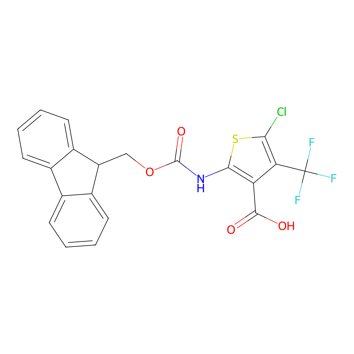 5-chloro-2-({[(9H-fluoren-9-yl)methoxy]carbonyl}amino)-4-(trifluoromethyl)thiophene-3-carboxylic acid molecular structure, CAS 2580253-01-4