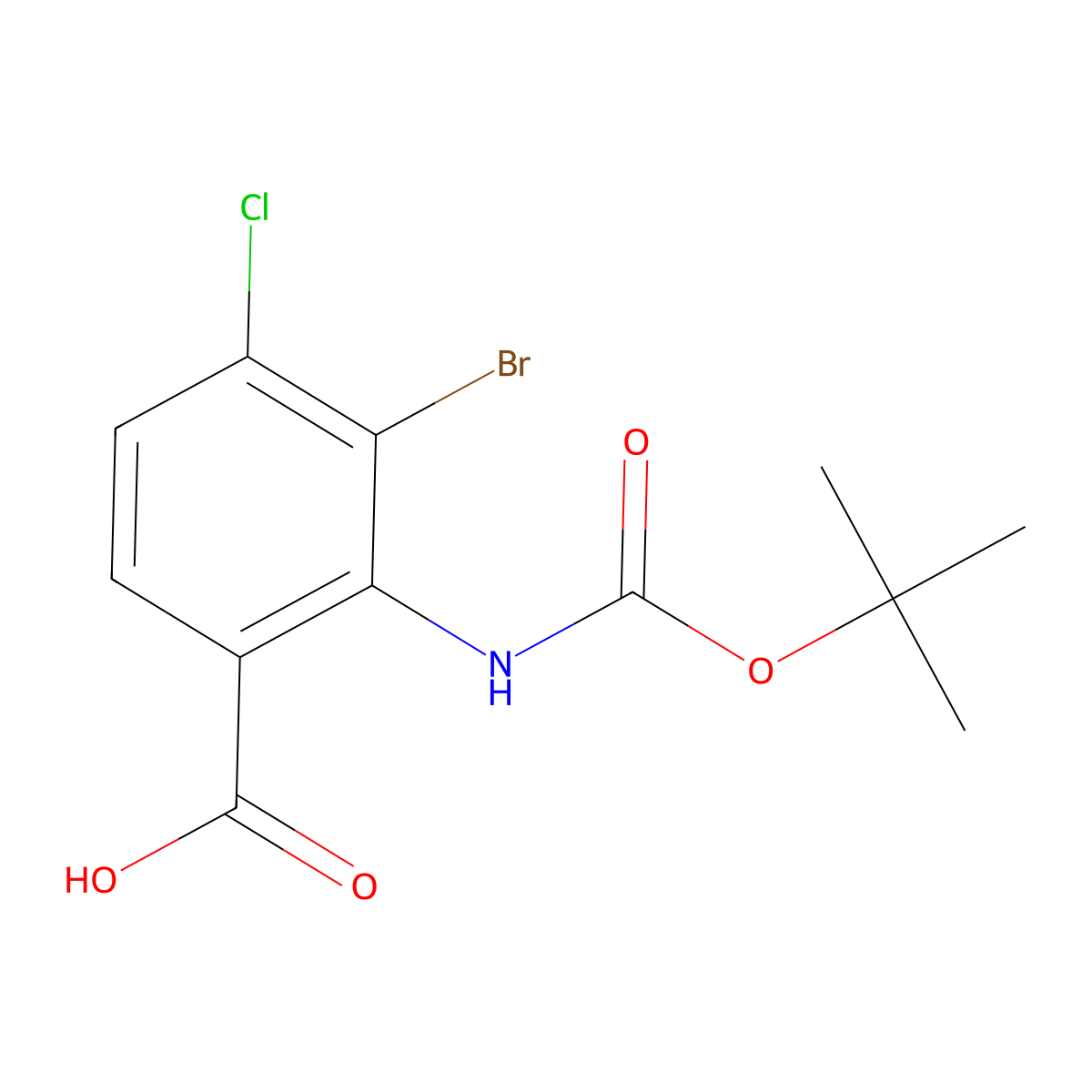 3-Bromo-2-{[(tert-butoxy)carbonyl]amino}-4-chlorobenzoic acid molecular structure, CAS 2580253-03-6