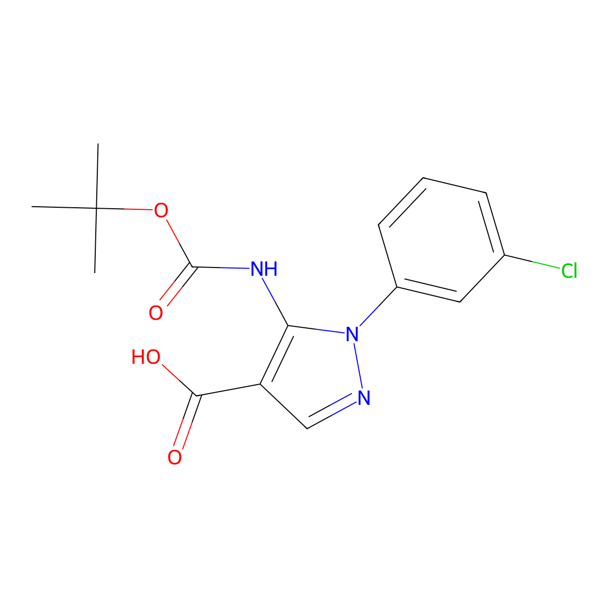 5-{[(tert-butoxy)carbonyl]amino}-1-(3-chlorophenyl)-1H-pyrazole-4-carboxylic acid molecular structure, CAS 2580253-33-2