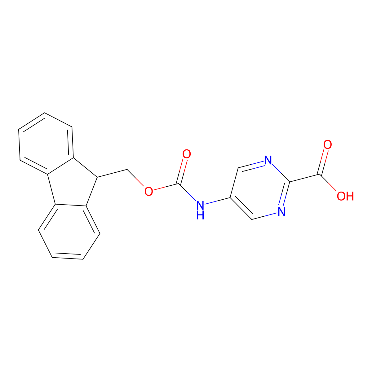 5-({[(9H-fluoren-9-yl)methoxy]carbonyl}amino)pyrimidine-2-carboxylic acid molecular structure, CAS 2580253-39-8
