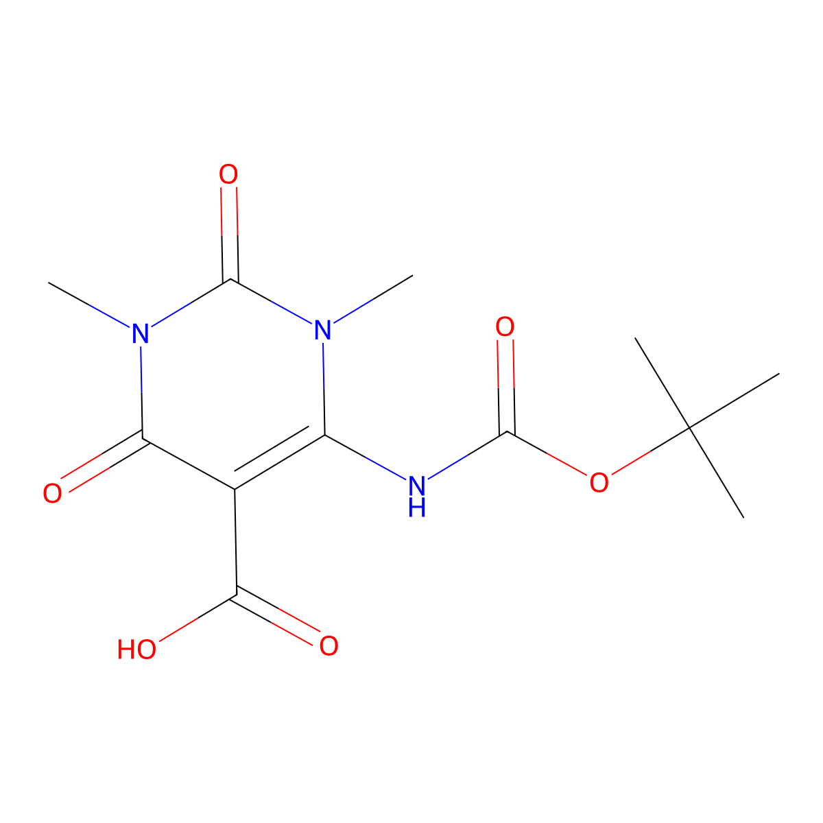 6-{[(Tert-butoxy)carbonyl]amino}-1,3-dimethyl-2,4-dioxo-1,2,3,4-tetrahydropyrimidine-5-carboxylic acid molecular structure, CAS 2580253-40-1