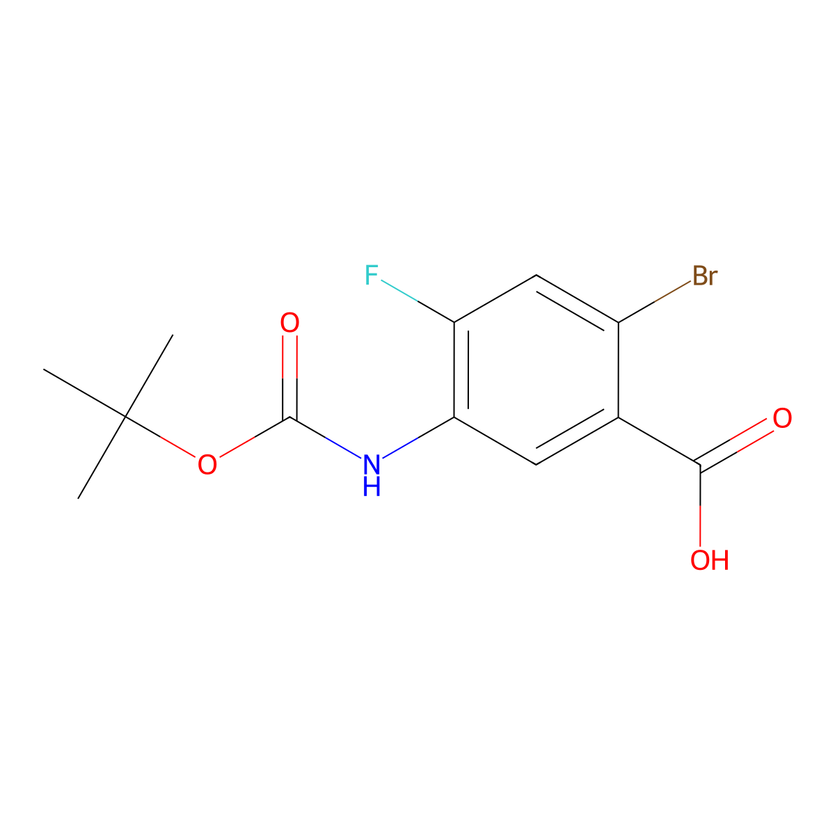 2-Bromo-5-{[(tert-butoxy)carbonyl]amino}-4-fluorobenzoic acid molecular structure, CAS 2580253-44-5