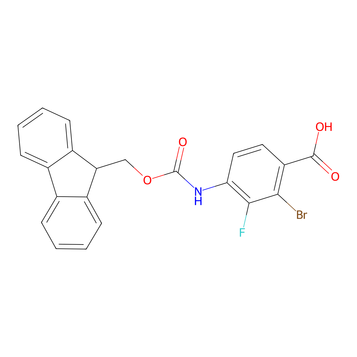 2-bromo-4-({[(9H-fluoren-9-yl)methoxy]carbonyl}amino)-3-fluorobenzoic acid molecular structure, CAS 2580253-56-9