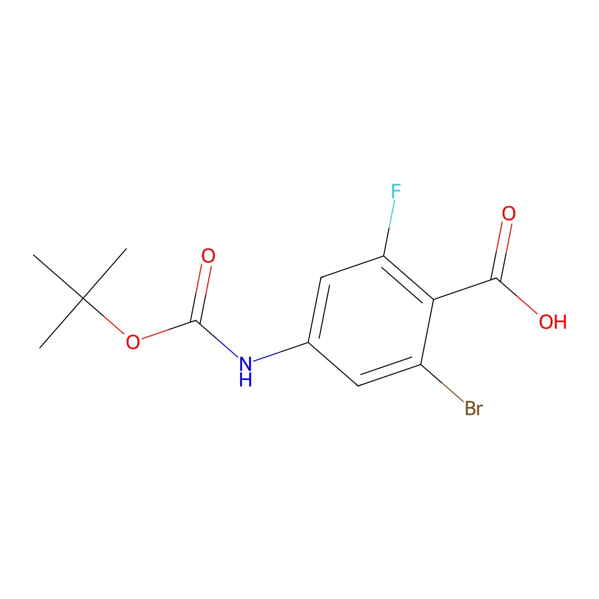 2-Bromo-4-{[(tert-butoxy)carbonyl]amino}-6-fluorobenzoic acid molecular structure, CAS 2580253-59-2