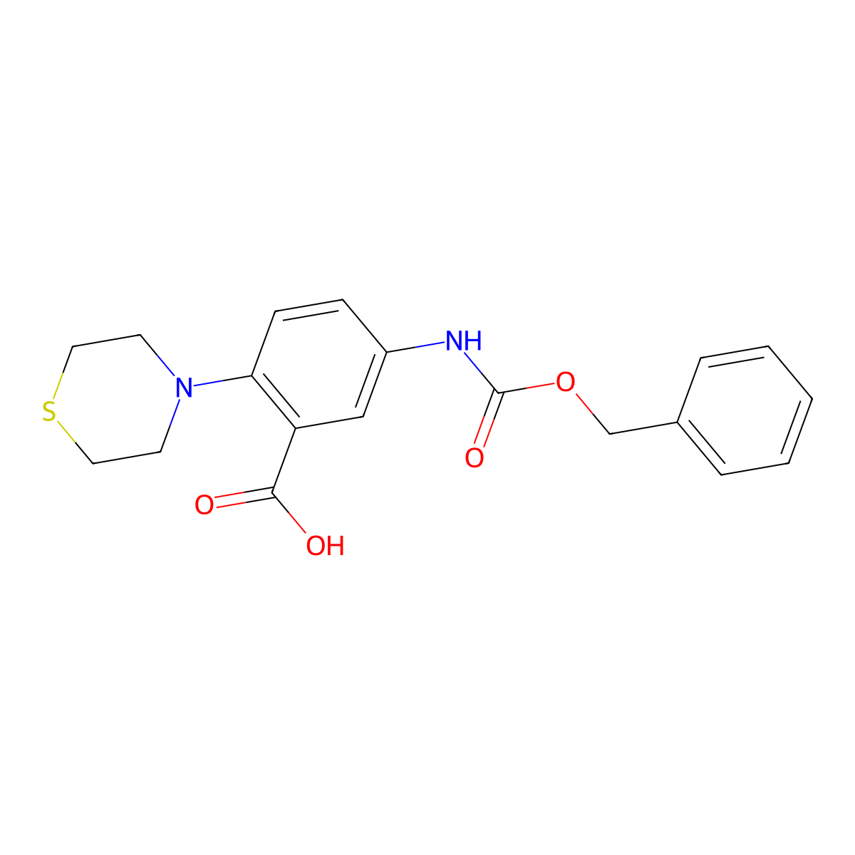 5-{[(Benzyloxy)carbonyl]amino}-2-(thiomorpholin-4-yl)benzoic acid molecular structure, CAS 2580253-82-1
