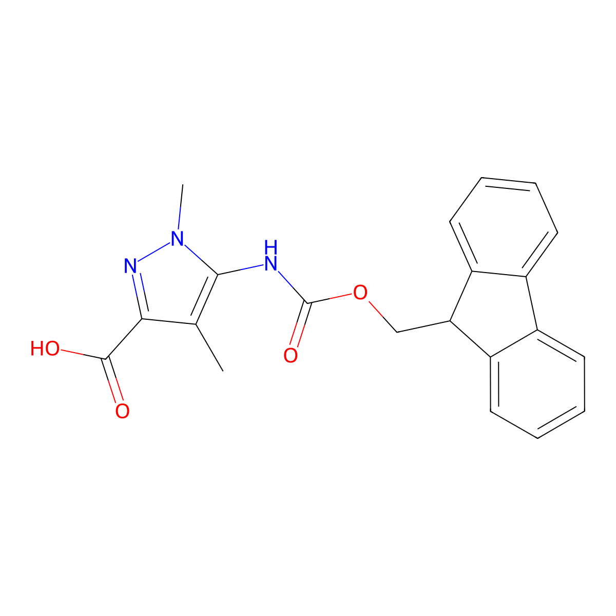 5-({[(9H-fluoren-9-yl)methoxy]carbonyl}amino)-1,4-dimethyl-1H-pyrazole-3-carboxylic acid molecular structure, CAS 2580254-12-0