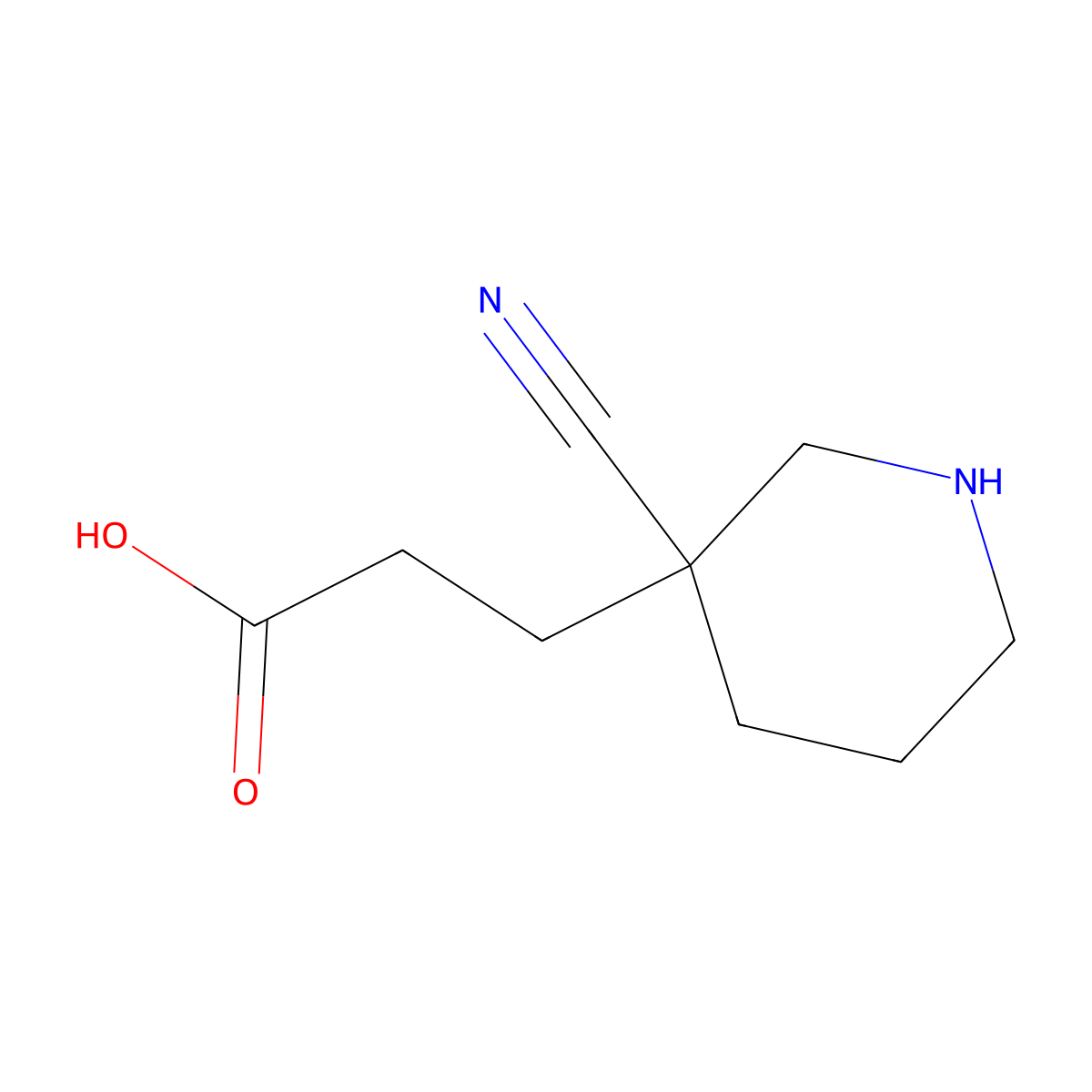 3-(3-Cyanopiperidin-3-yl)propanoic acid molecular structure, CAS 2580254-13-1