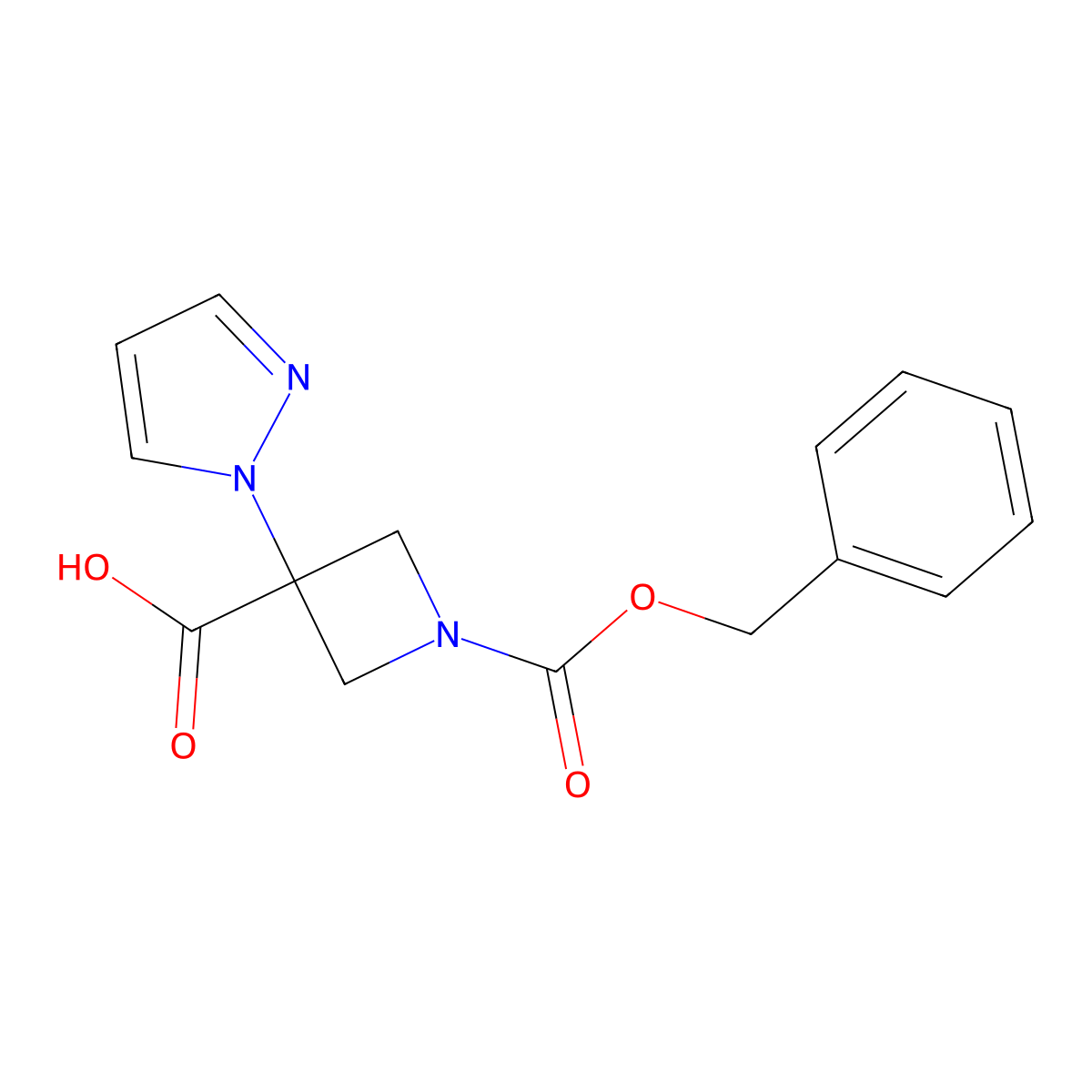1-[(benzyloxy)carbonyl]-3-(1H-pyrazol-1-yl)azetidine-3-carboxylic acid molecular structure, CAS 2580254-14-2