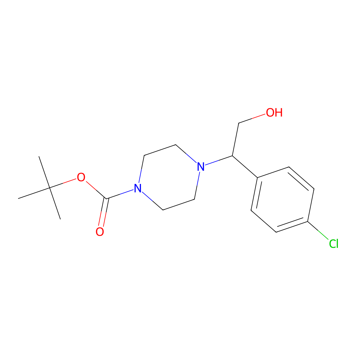Tert-butyl 4-[1-(4-chlorophenyl)-2-hydroxyethyl]piperazine-1-carboxylate molecular structure, CAS 2580254-25-5