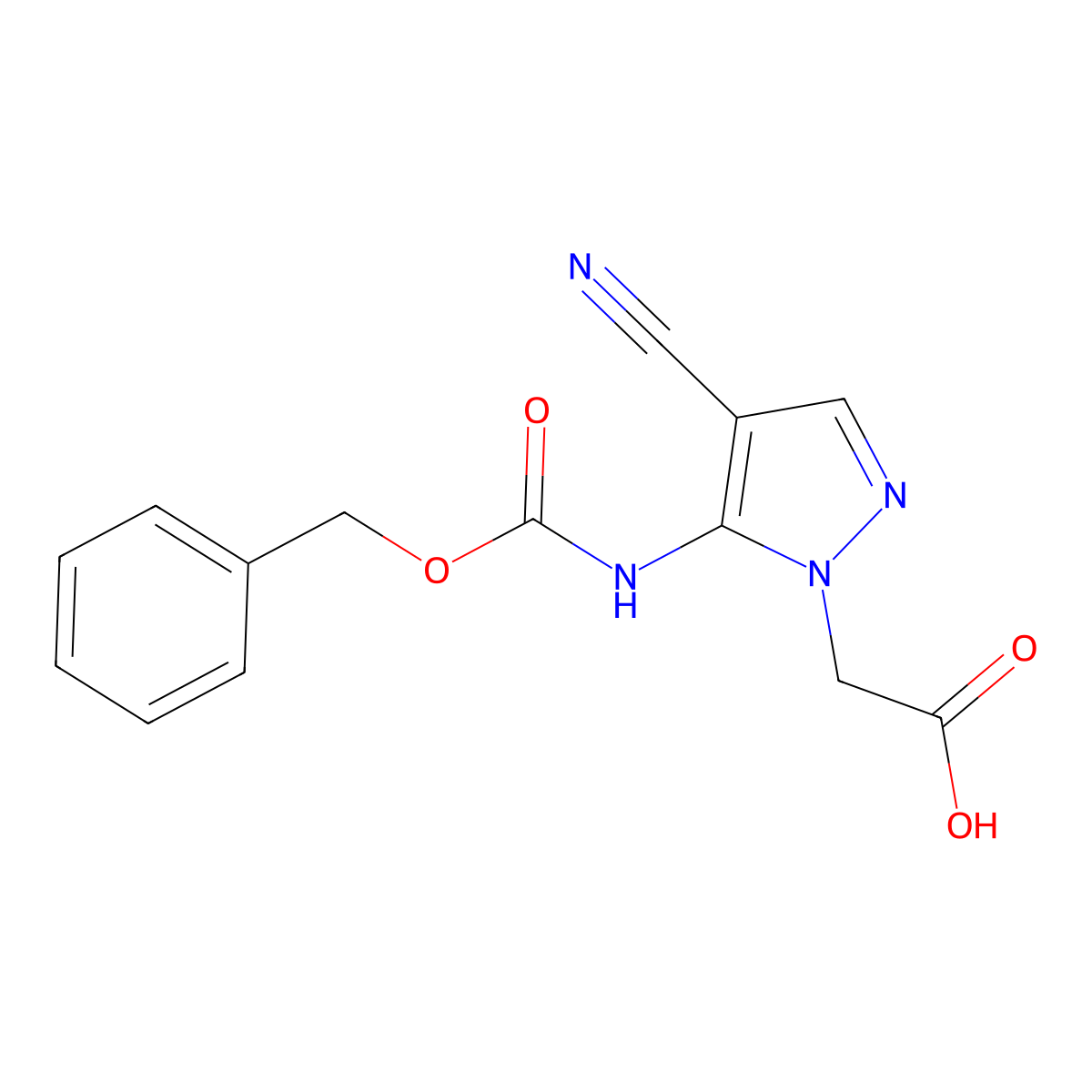 2-(5-{[(benzyloxy)carbonyl]amino}-4-cyano-1H-pyrazol-1-yl)acetic acid molecular structure, CAS 2580254-28-8