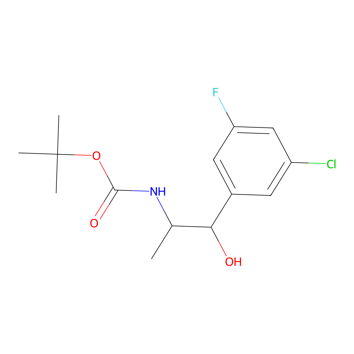 tert-butyl N-[1-(3-chloro-5-fluorophenyl)-1-hydroxypropan-2-yl]carbamate molecular structure, CAS 2580254-40-4