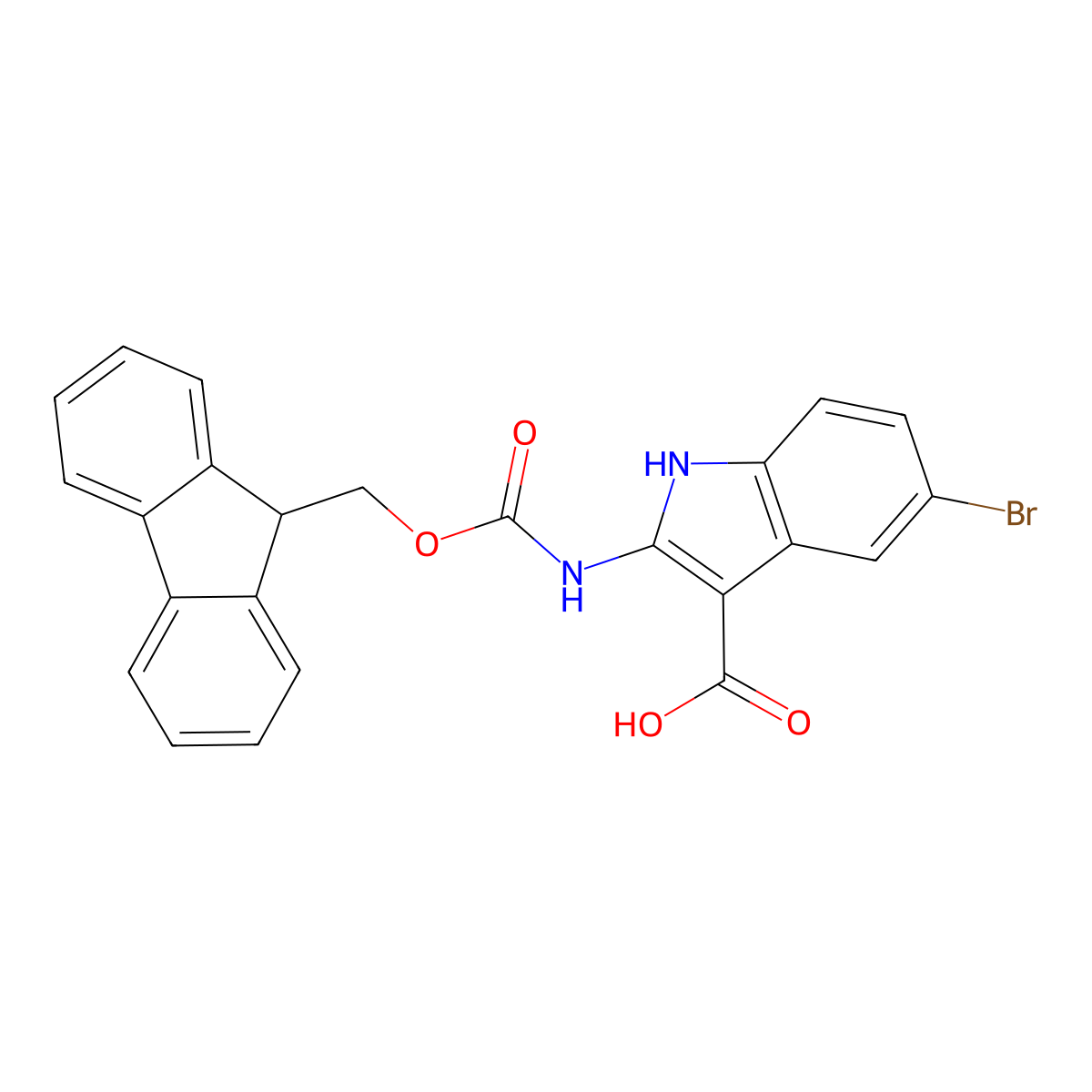 5-bromo-2-({[(9H-fluoren-9-yl)methoxy]carbonyl}amino)-1H-indole-3-carboxylic acid molecular structure, CAS 2580254-45-9