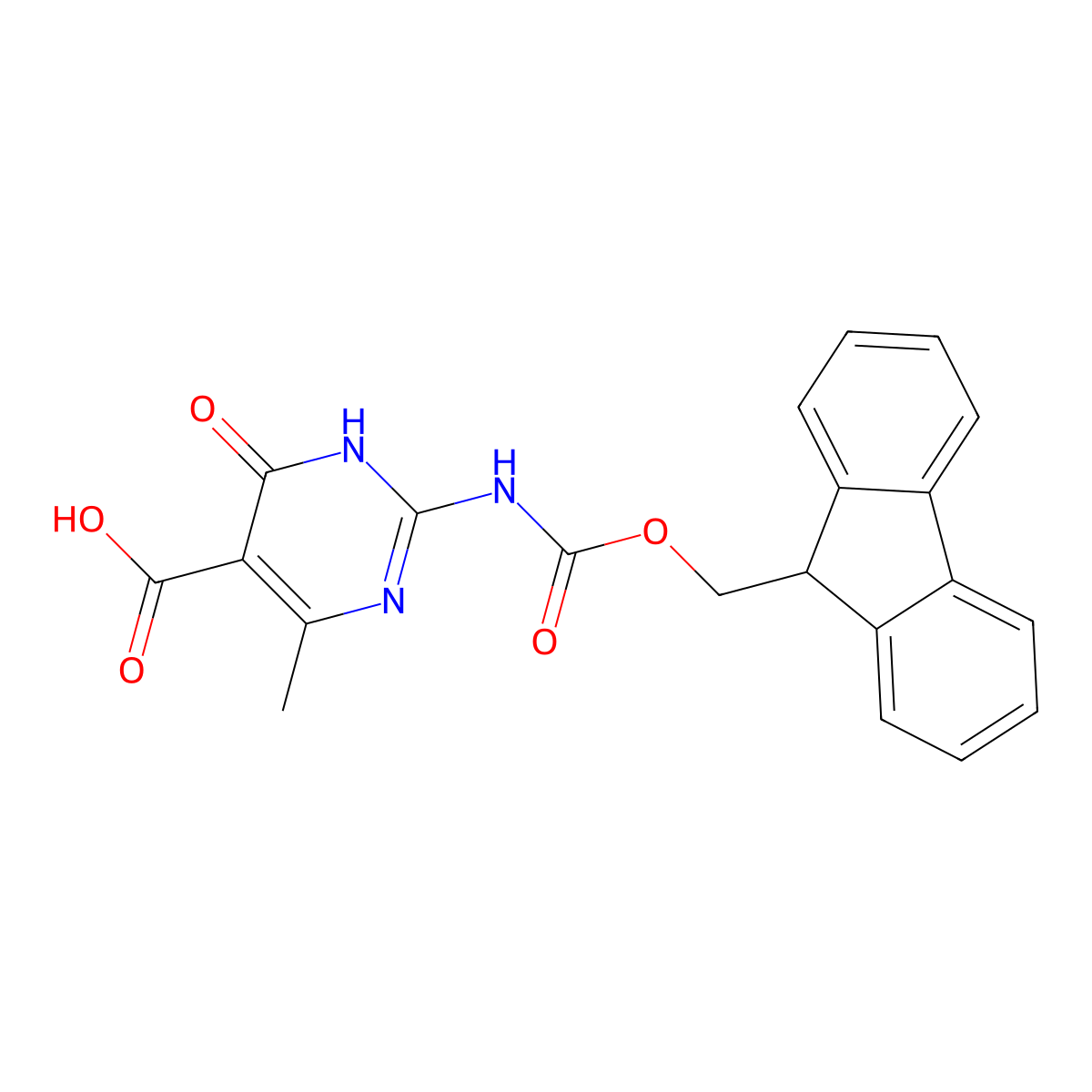 2-({[(9H-fluoren-9-yl)methoxy]carbonyl}amino)-4-methyl-6-oxo-1,6-dihydropyrimidine-5-carboxylic acid molecular structure, CAS 2580254-49-3