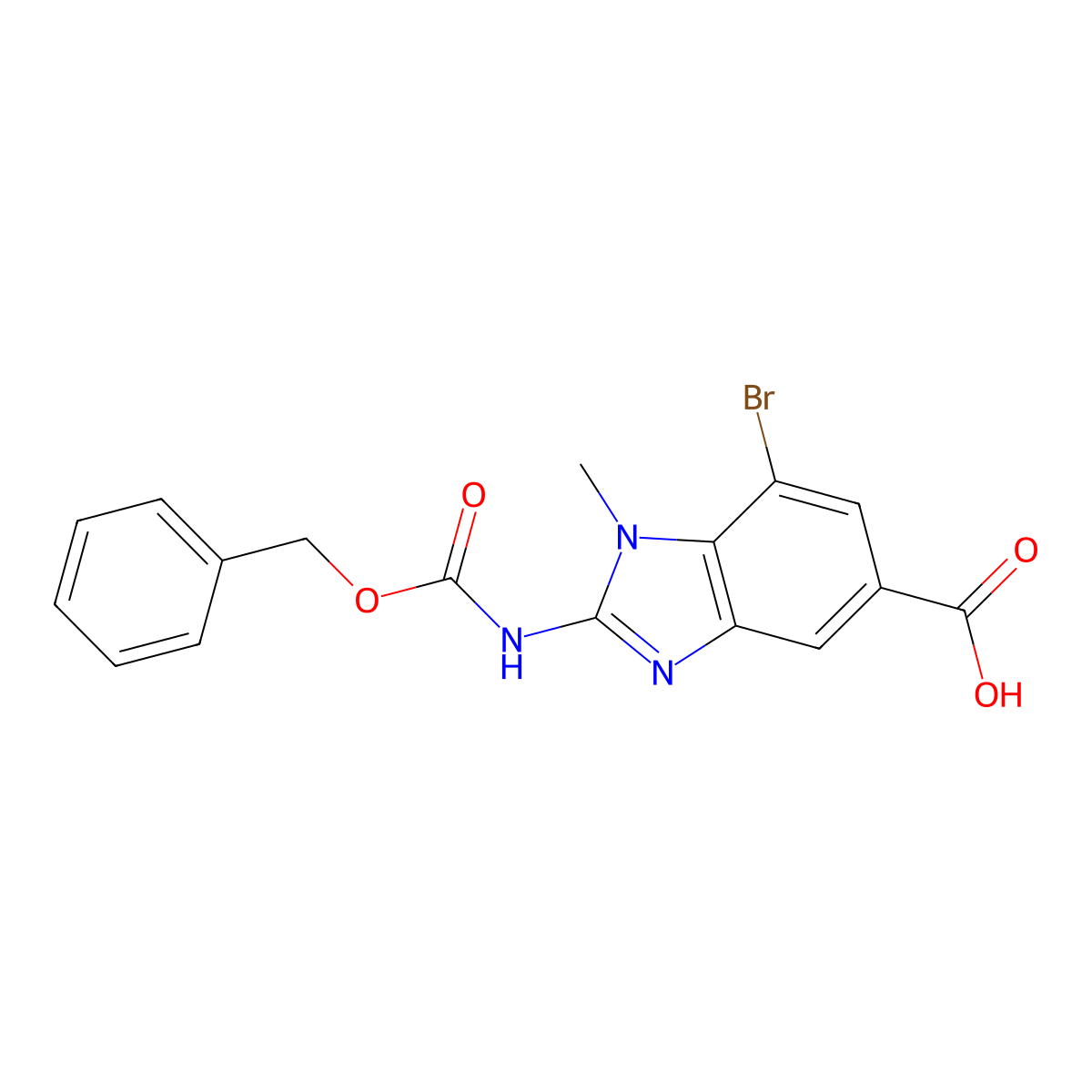 2-{[(benzyloxy)carbonyl]amino}-7-bromo-1-methyl-1H-1,3-benzodiazole-5-carboxylic acid molecular structure, CAS 2580254-83-5