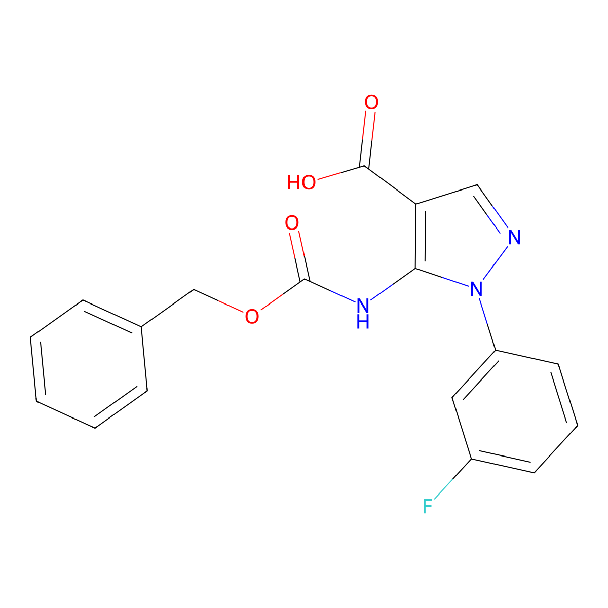 5-{[(benzyloxy)carbonyl]amino}-1-(3-fluorophenyl)-1H-pyrazole-4-carboxylic acid molecular structure, CAS 2580254-84-6