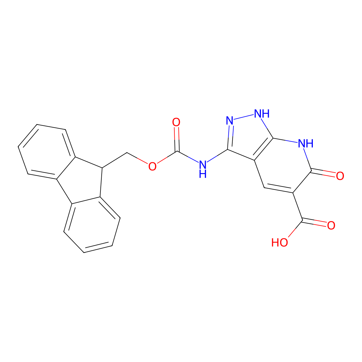 3-({[(9H-fluoren-9-yl)methoxy]carbonyl}amino)-6-oxo-1H,6H,7H-pyrazolo[3,4-b]pyridine-5-carboxylic acid molecular structure, CAS 2580255-01-0