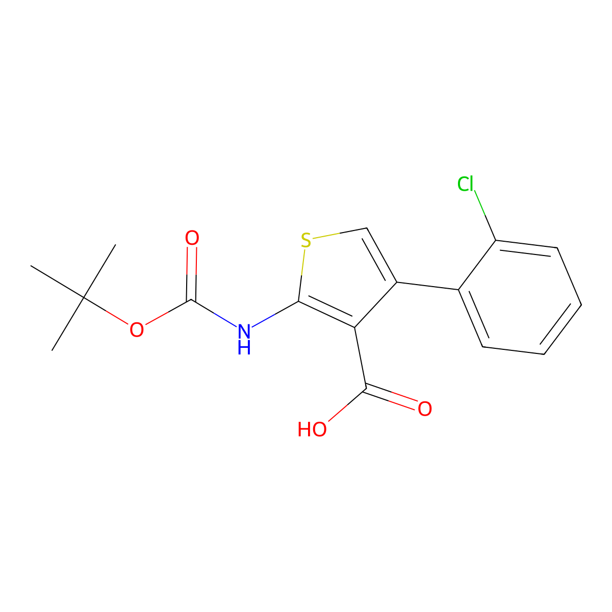 2-{[(Tert-butoxy)carbonyl]amino}-4-(2-chlorophenyl)thiophene-3-carboxylic acid molecular structure, CAS 2580255-03-2