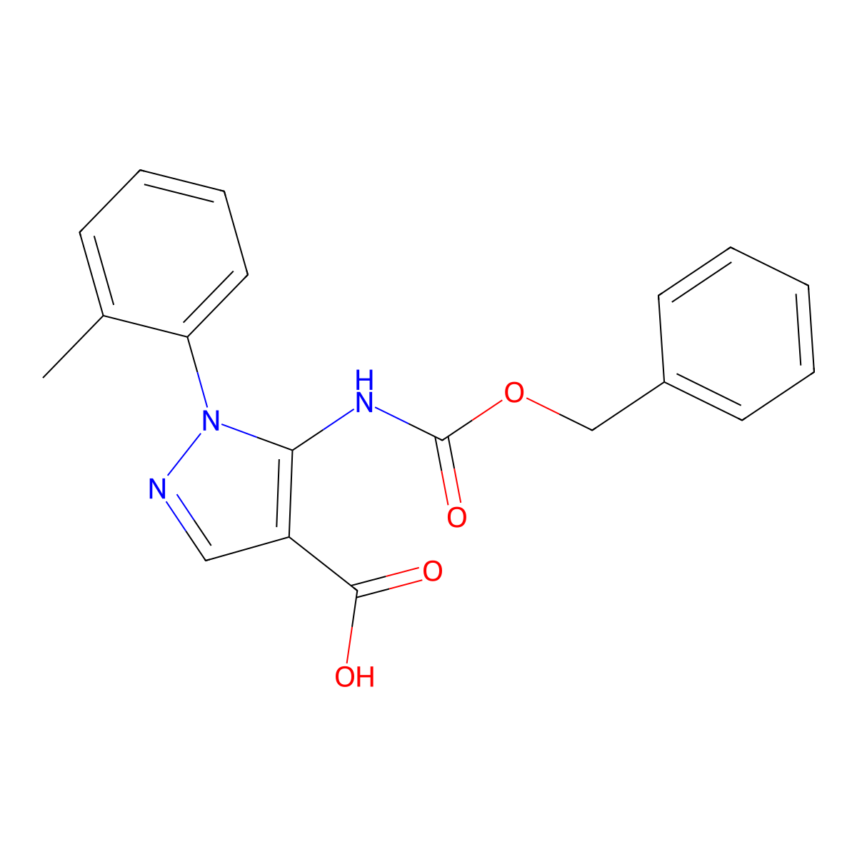 5-{[(benzyloxy)carbonyl]amino}-1-(2-methylphenyl)-1H-pyrazole-4-carboxylic acid molecular structure, CAS 2580255-06-5